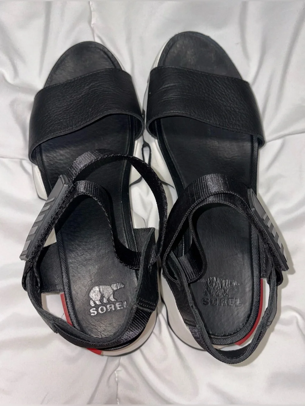 Sorel Kinetic Sandal Women’s 9 Black Leather Platform Sport Chunky Wedge Travel